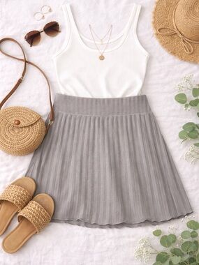 Aerie Gray Pleated Skirt Casual Lounge Soft Stretch Flowy XL